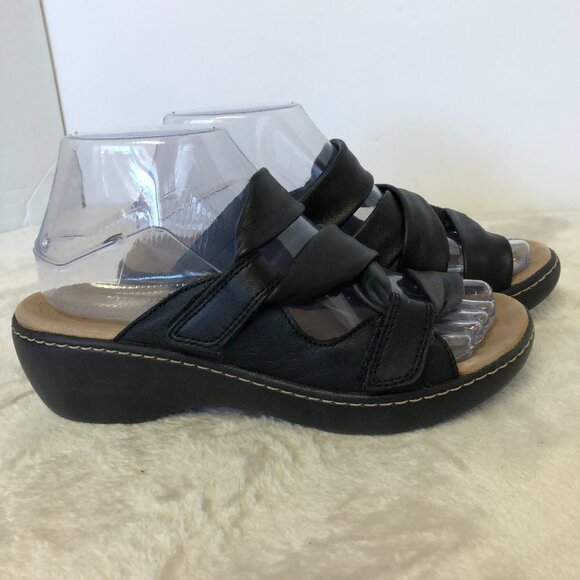 Clarks Delana Jazz Black Strappy Leather Summer Slide Sandal Size 7 - Picture 2 of 11